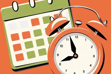 Poster - An alarm clock rests on a calendar, symbolizing time management and scheduling.