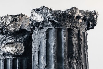 Wall Mural - Close-up of weathered ancient stone columns, showing significant erosion and damage.