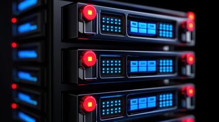 Poster - High tech server rack with illuminated control panels and buttons