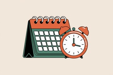 Poster - Desk calendar and alarm clock symbolize time management and scheduling.