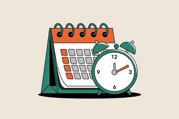 Poster - A desk calendar and alarm clock symbolize time management, scheduling, and deadlines.