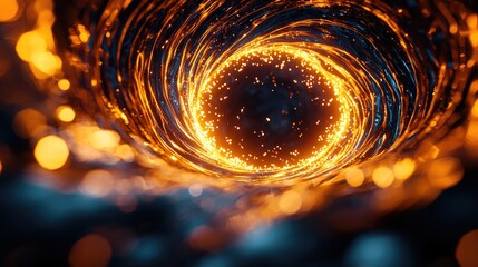 Fototapete - Swirling Energy Vortex with Glowing Particles and Dark Background