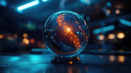Fototapete - Stunning Digital Globe with Glowing Network Connections and Stars