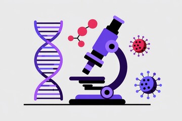 Poster - Microscope examining DNA and viruses, symbolizing genetic research and virology.