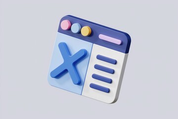 Aufkleber - 3D render of a website page icon with a prominent 'X' button, suggesting closing or canceling.