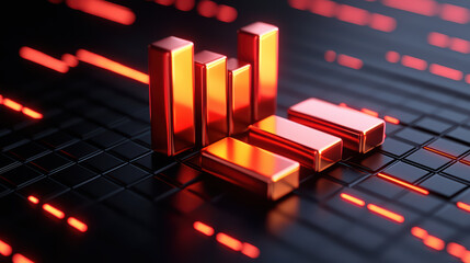 Poster - 3D bar graph with glowing elements on dark background