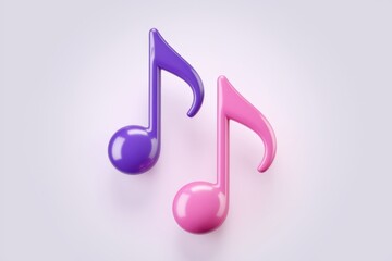 Poster - Two glossy 3D musical notes, one purple and one pink, rest on a light background.