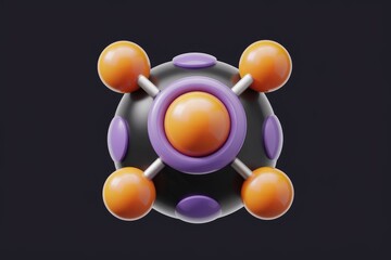 Poster - Abstract 3D rendering of a molecule-like structure with orange and purple elements against a dark background.