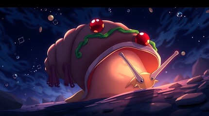 Wall Mural - Fantasy snail with glowing shell in space.