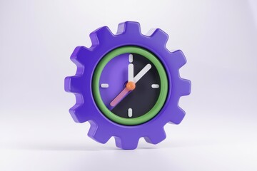 Poster - A 3D rendering of a purple gear with a clock embedded, symbolizing time management and productivity.