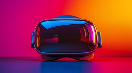 Poster - VR headset reflecting neon room.