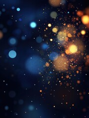 Wall Mural - abstract festive background with silver, blue, and gold glitter lights shining on a defocused backdr
