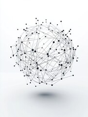 Poster - Dimensional lattice sphere vector abstraction, 3D polygonal design abstract shape isolated over white, science digital dynamic connections with lines and dots with perspective.