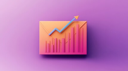 Poster - Colorful envelope with financial growth chart, digital marketing concept on gradient background.