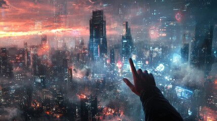 Poster - cloud service concept with man finger touching digital screen with cloud service application icons a