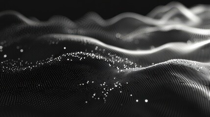 Poster - Dots particle waves. Digital surface, abstract data cyber information background. 3d dynamic flow, technology music recent banner