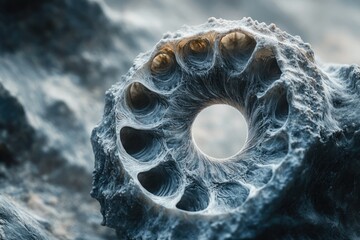 Poster - Intricate, eroded stone formation resembling a wheel with a central hole, showcasing natural artistry.