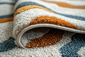 Aufkleber - Close-up of a textured rug with beige, teal, and mustard yellow stripes.