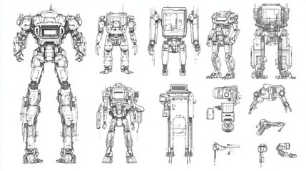 Poster - business and high-tech linear vector isolated illustration bundle. industrial robotic technologies, 