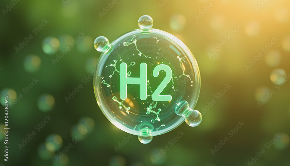 Stock-Illustration „Green Hydrogen H2 gas molecule. Production of green ...
