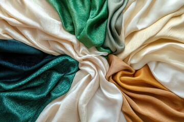 Aufkleber - A collection of luxurious fabrics in various earthy tones, showcasing their rich textures and elegant drapes.