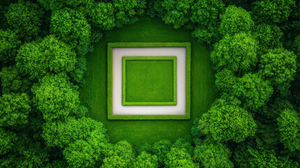 Poster - Lush green park with neatly trimmed hedges and trees