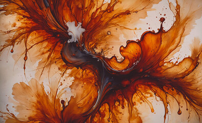 Poster - a painting of a flower with a splash of orange and black. the painting has a lot of energy and movem