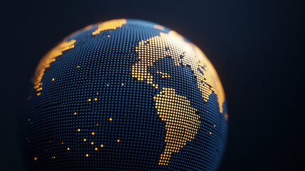 Poster - glowing globe highlighting continents and oceans dark background