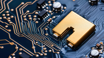 Poster - Close up of circuit board with gold component and connections