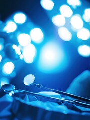 Aufkleber - Dental tools positioned under bright blue lights in a clinical environment during a dental procedure. Generative AI