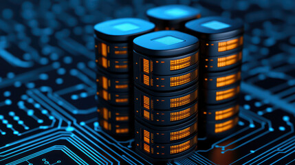Poster - High tech server stacks on circuit board background