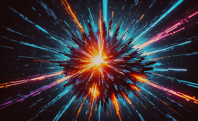 Poster - A bright, colorful explosion with a blue center. The explosion is made up of many different colors, including red, orange, and yellow. The explosion appears to be very energetic and dynamic