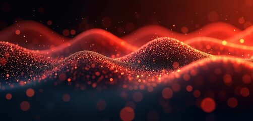 Leinwandbilder - Abstract illustration with dynamic red wavy lines. Red, dark dots form flowing shapes. Pattern evokes energy, motion. Digital art piece could used as backdrop for landing page, presentation,