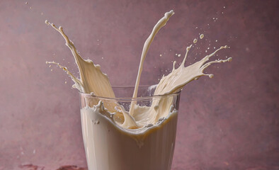 Poster - A glass of milk is splashing out of a cup. The splash is white and looks like a wave