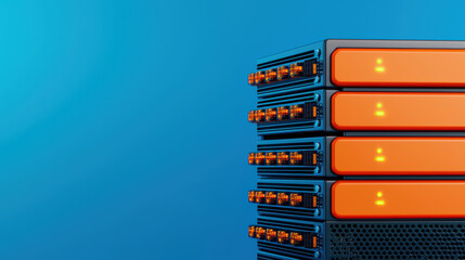 Poster - High tech server with orange lights on blue background