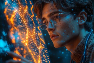 Poster - the doctor performs research utilizing holograms. future healthcare concept