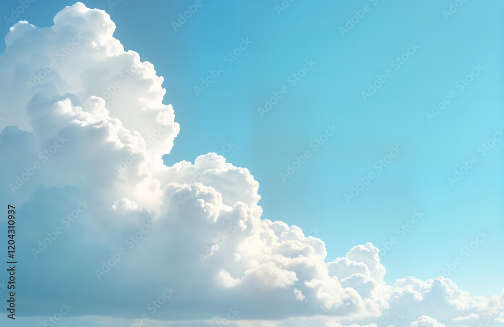 Large fluffy white cumulus clouds drift across a vibrant clear blue sky ...
