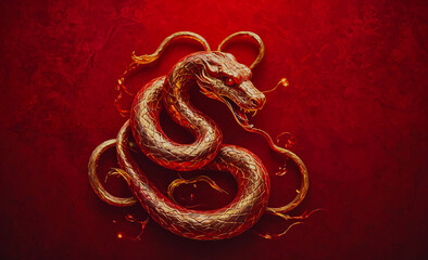 Poster - A gold snake with red eyes and a red background. The snake is curled up and he is angry