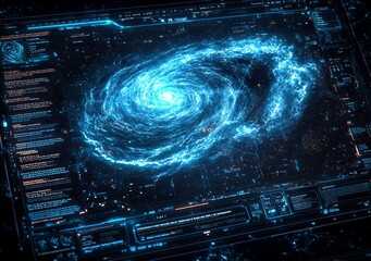 Poster - An interactive infographic showcasing human hair structure through a futuristic blue holographic interface. Conceptually aligned with advanced medical techniques