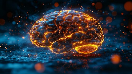 Poster - a futuristic image of a brain glowing with light, symbolizing the integration of technology in healt