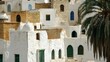 © Popelniushka - Charming Tunisian Village: White Walls, Windows, and Lush Trees in Picturesque Tunis, Tunisia