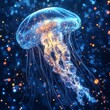 © typepng - Illustration of a jellyfish garden where multiple species hover in a peaceful, blue underwater environment