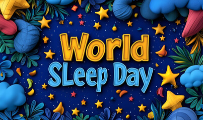 Poster - Bold typographic design celebrating World Sleep Day, featuring vibrant colors and dynamic lettering to promote awareness of sleep health
