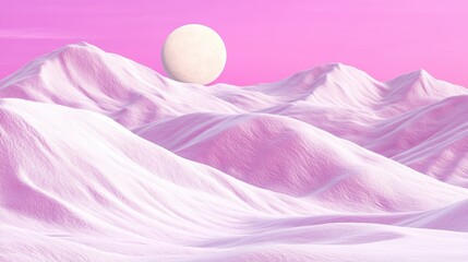 Wall Mural - Pink Dreamland: Surreal Mountainscape under a Pale Moon