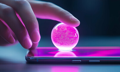 Poster - Smartphone Interaction, a close-up view of a hand engaged with a smartphone screen, showcasing modern technology and daily life engagement.