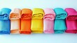 © KenPix - colorful fabric rolls, vibrant textile display, rainbow spectrum, folded cloth, soft materials, saturated hues, textured fabrics, art supply arrangement, fashion design materials, gradient color palet