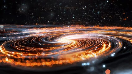 Wall Mural - Experience the breathtaking beauty of a swirling galaxy filled with vibrant hues of orange and blue. Stars and cosmic particles weave together in a spectacular display of celestial wonder.