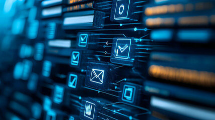 Poster - Digital Learning Interface, a vibrant display of e-learning icons showcasing diverse educational tools and resources for modern learners
