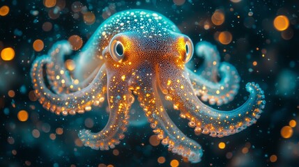 Wall Mural - Close-up view of a squid that is translucent and flecked with bioluminescent elements