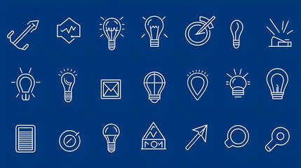 Poster - Simple Line Icons Grid, a collection of minimalist icons representing diverse concepts, arranged in an organized grid format for easy reference.